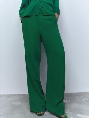 Wide-Leg Green ZARA Women Trousers